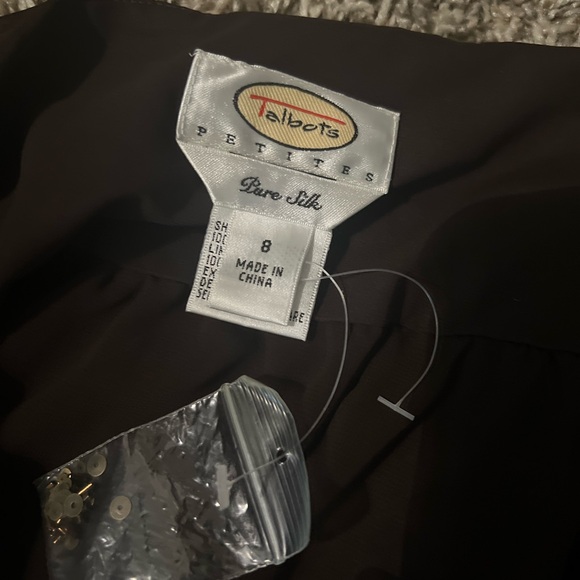 Talbots 100% Pure Silk Brown Pleated Full Skirt Maxi sz 8 P Beads & Sequins - Picture 7 of 10